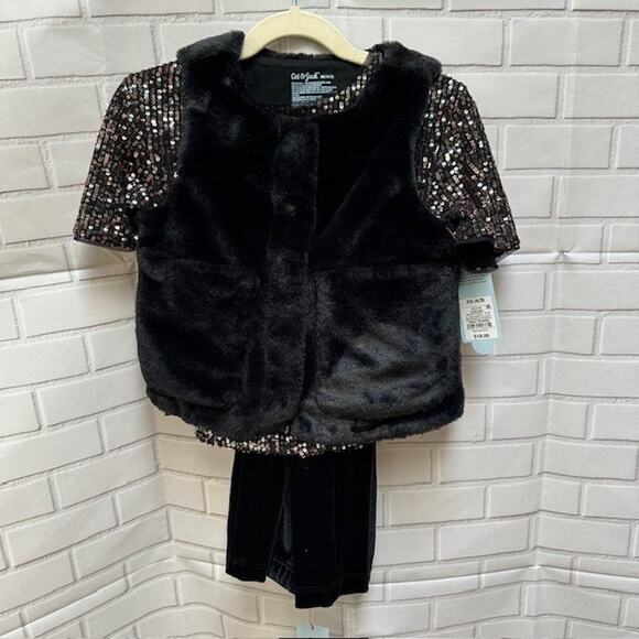 Cat & Jack Girls 3 Piece Outfit Sequin Black Gold Size XS (4-5 Years) NWT - Picture 1 of 9